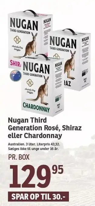 SPAR Nugan Third generation Rosé, Shiraz eller Chardonnay tilbud