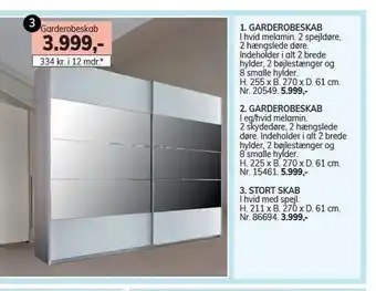 Stort garderobeskab m. spejl