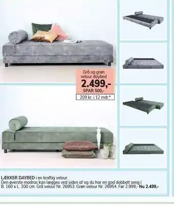 Daells Bolighus Grå og grøn velour daybed tilbud