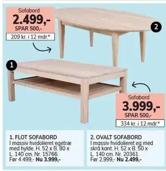 Flot sofabord i massiv hvidolieret eg
