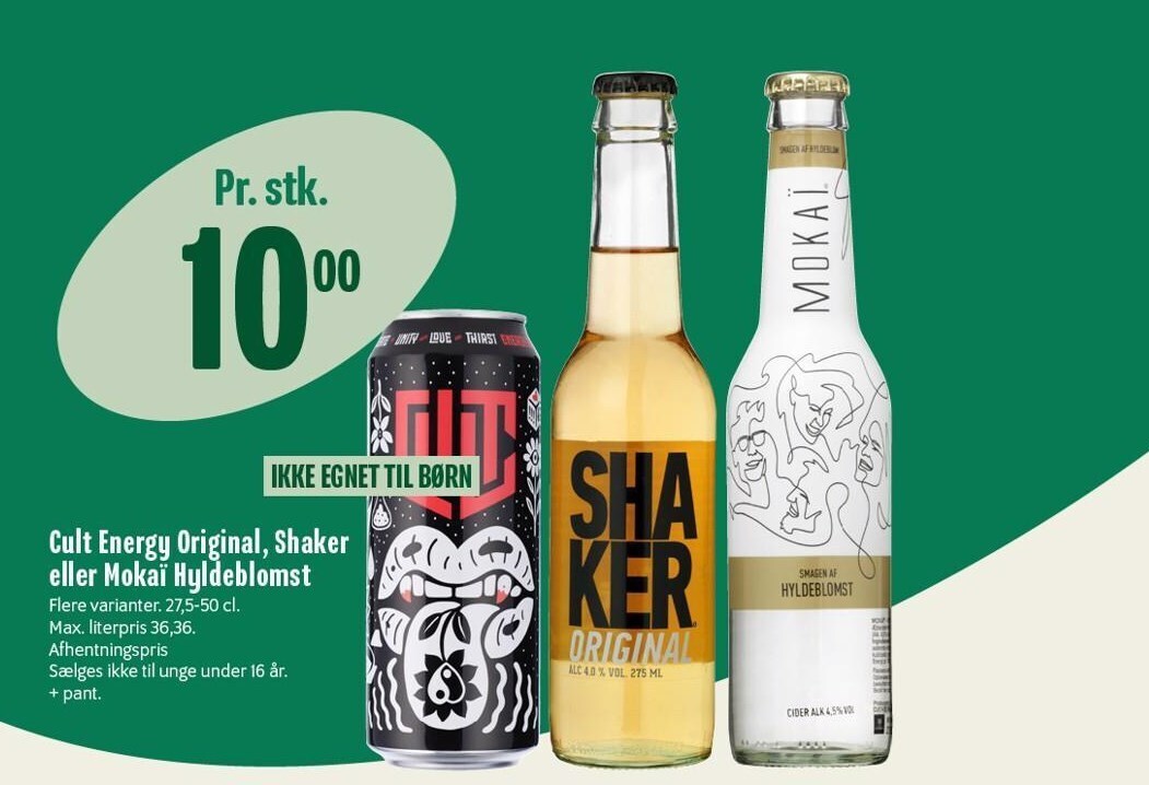 Min Købmand Cult Energy Original, Shaker el. Mokai Hyldeblomst tilbud