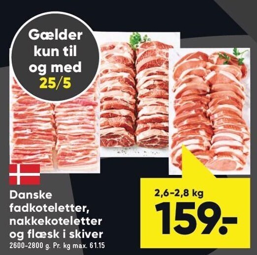 Bilka Danske fadkoteletter, nakkekoteletter og flæsk i skiver tilbud