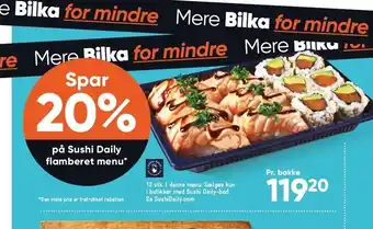 Bilka Spar 20% på Sushi Daily flamberet menu tilbud