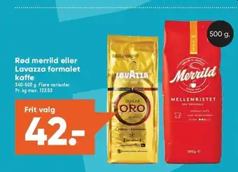Bilka Rød Merrild el. Lavazza formalet kaffe tilbud