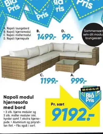 Bilka Napoli modul hjørnesofa med bord tilbud