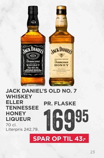 MENY Jack daniel's old no. 7 whiskey eller tennessee honey liqueur tilbud