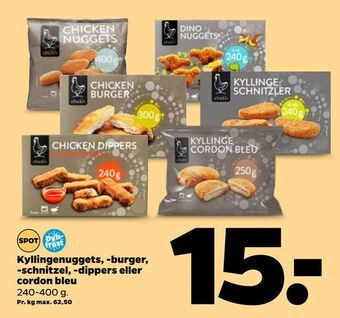 Netto Kyllingenuggets, -burger, -schnitzel, -dippers eller cordon bleu tilbud