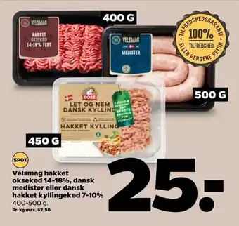 Netto Velsmag hakket oksekød 14-18%, dansk medister eller dansk hakket kyllingekød 7-10% tilbud