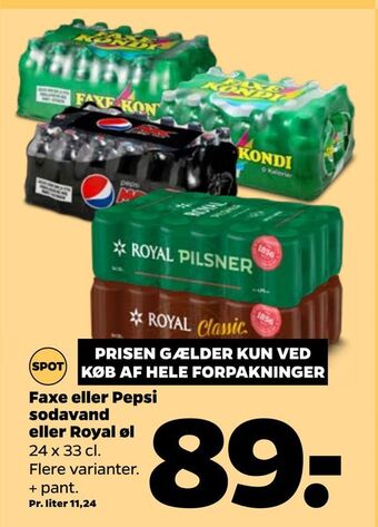 Netto Faxe eller Pepsi sodavand eller Royal øl tilbud