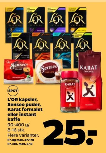 L'OR kapsler, Senseo puder, Karat formalet eller instant kaffe