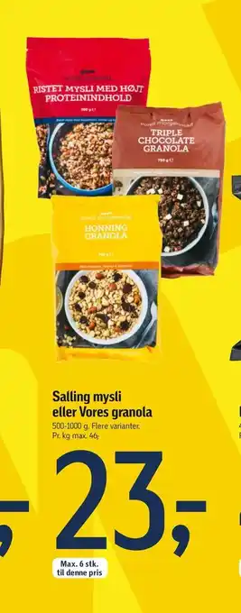 Føtex Salling mysli eller Vores granola tilbud