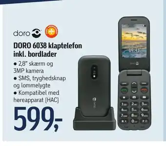 Føtex DORO 6038 klaptelefon inkl. bordlader tilbud