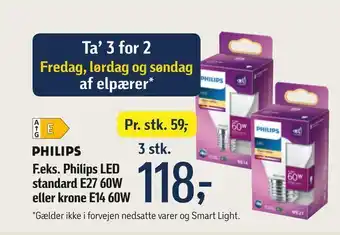 Føtex Philips LED standard E27 60W eller krone E14 60W tilbud