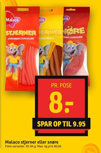 SPAR Malaco stjerner eller snøre tilbud