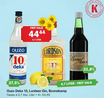 Købmandsgården Ouzo Deka 10,00 Lordsen Gin, Boonekamp tilbud
