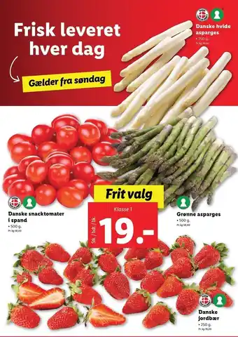Lidl Danske snacktomater i spand, grønne asparges eller danske jordbær tilbud