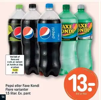 REMA 1000 Pepsi el. Faxe Kondi - Flere varianter tilbud