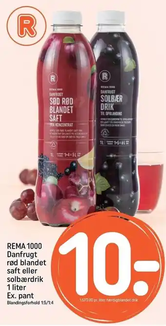 REMA 1000 Danfrugt rød blandet saft el. solbærdrik 1L tilbud