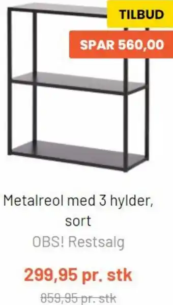 Silvan Metalreol med 3 Hylder, Sort tilbud