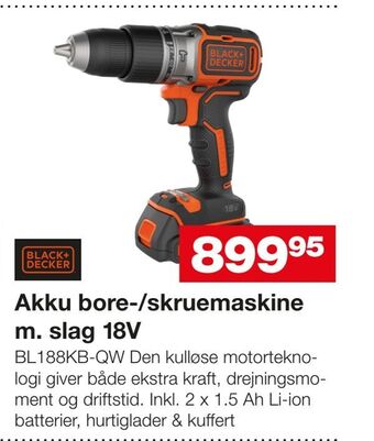 Bauhaus Akku bore-/skruemaskine m. slag 18V tilbud