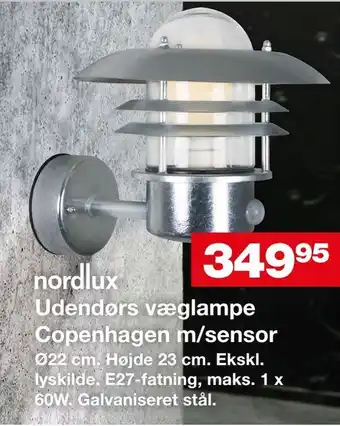 Bauhaus Udendørs væglampe Copenhagen m/sensor tilbud