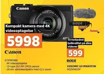 Canon kamera med 4K videooptagelse el. Videomic Go mikrofon