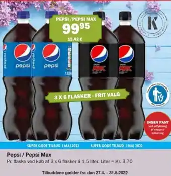 Købmandsgården Pepsi/Pepsi Max 1.5 Liter tilbud