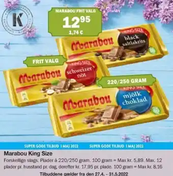 Købmandsgården Marabou King Size 220/250 g tilbud