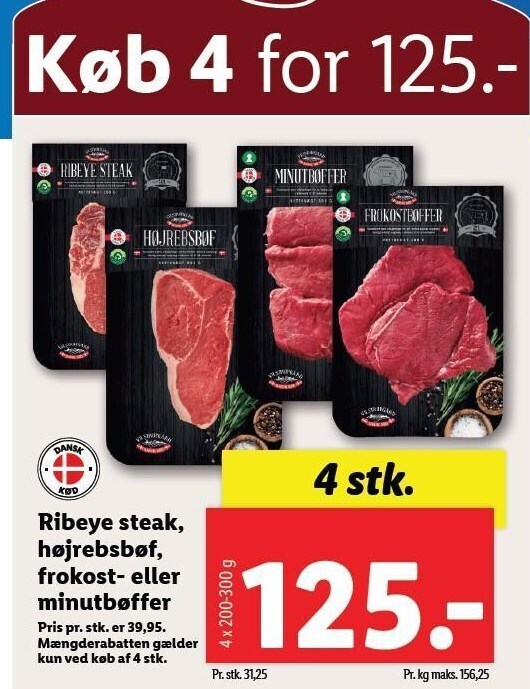 Ribeye steak, højrebsbøf tilbud hos Lidl