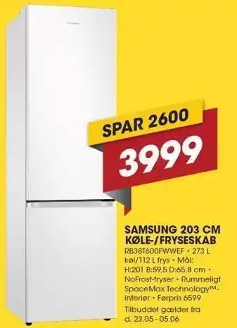 Punkt1 Samsung 203 cm køle/fryseskab tilbud