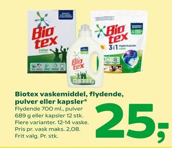 Coop 365 Biotex vaskemiddel, flydende, pulver eller kapsler tilbud