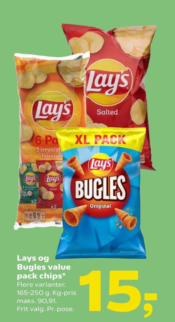Lays og Bugles value pack chips tilbud hos Coop 365