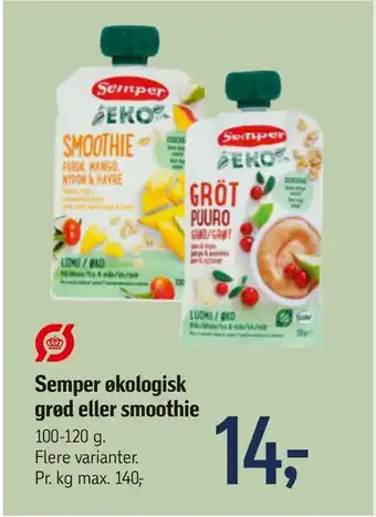 Føtex Semper økologisk grød eller smoothie tilbud