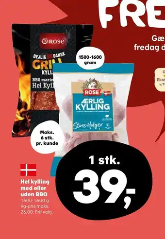 Kvickly Hel kylling med eller uden BBQ tilbud