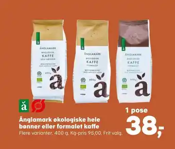 Kvickly Änglamark økologiske hele bønner eller formalet kaffe tilbud