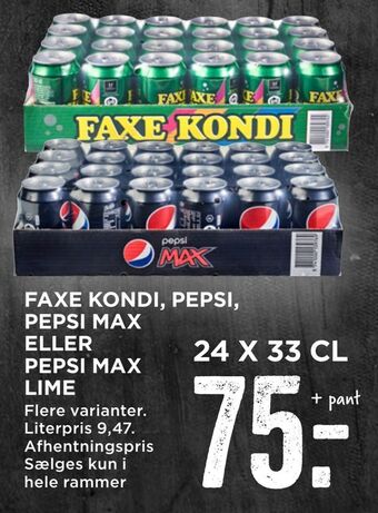 MENY Faxe kondi, pepsi, pepsi max eller pepsi max lime tilbud