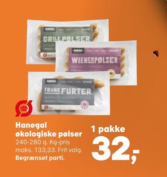 SuperBrugsen Hanegal økologiske pølser tilbud