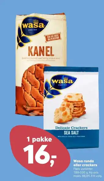 SuperBrugsen Wasa runda eller crackers tilbud