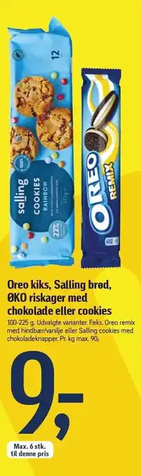 Føtex Oreo kiks, Salling brød, Øko riskager med chokolade el. cookies tilbud