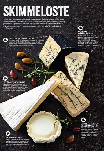 MENY Skimmeloste - Ulvedal gourmet blue, Ulvedal himmelblå 60 +, Ulvedal luksusbrie, Gederulle og Ulvedal luksus blåskimmel tilbud