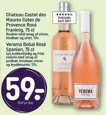 Chateau Castel des Maures Cotes de Provence Rosé el. Verema Bobal Rosé