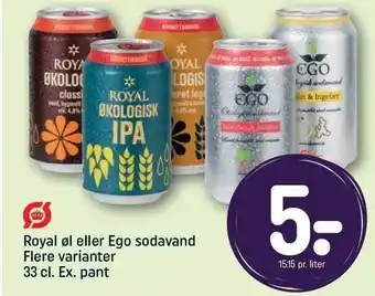 REMA 1000 Royal øl el. Ego sodavand tilbud