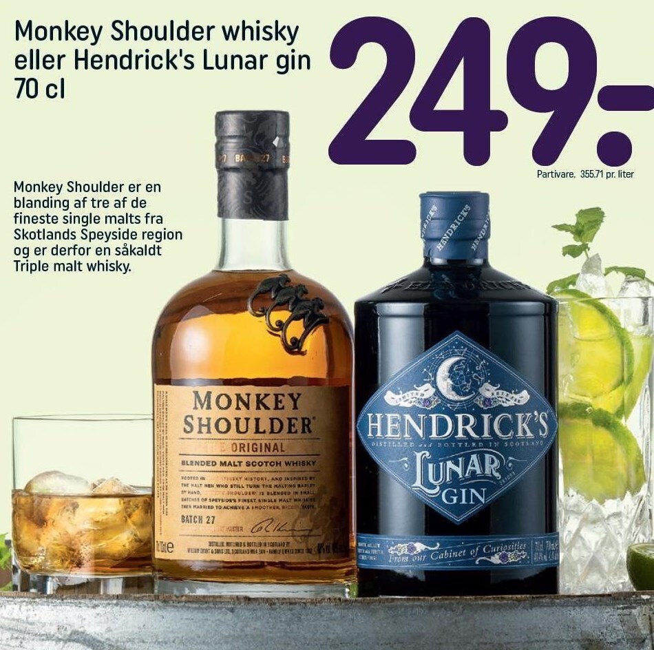 Monkey Shoulder whisky el. Hendrick's Lunar gin tilbud hos Rema 1000