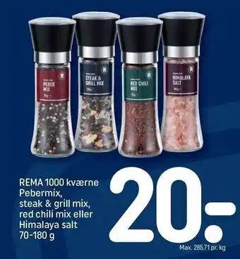 REMA 1000 Pebermix, steak & grill mix, red chili mix el. Himalaya salt tilbud