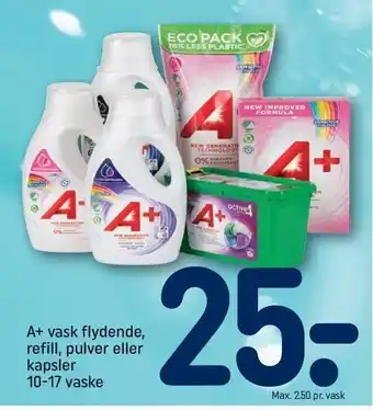 REMA 1000 A+ vask flydende, refill, pulver el. kapsler tilbud