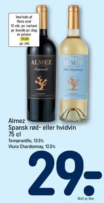 REMA 1000 Almez Spansk rød - eller hvidvin 75 cl tilbud