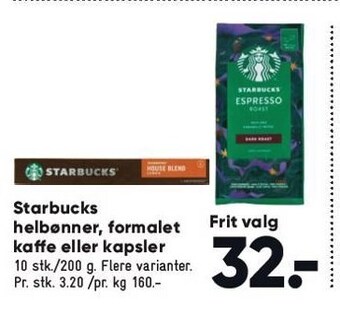 Bilka Starbucks helbønner, formalet kaffe el. kapsler tilbud