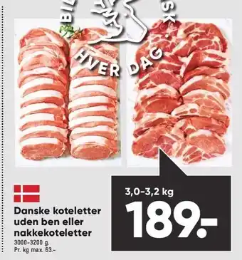 Bilka Danske koteletter uden ben el. nakkekoteletter 3000-3200 g tilbud