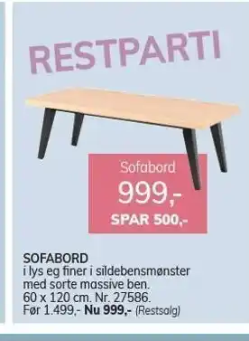 Daells Bolighus Sofabord i lys eg finer i sildebensmønster - Restparti tilbud