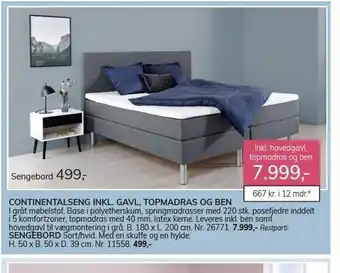 Daells Bolighus Continentalseng inkl. gavl, ben og topmadras tilbud